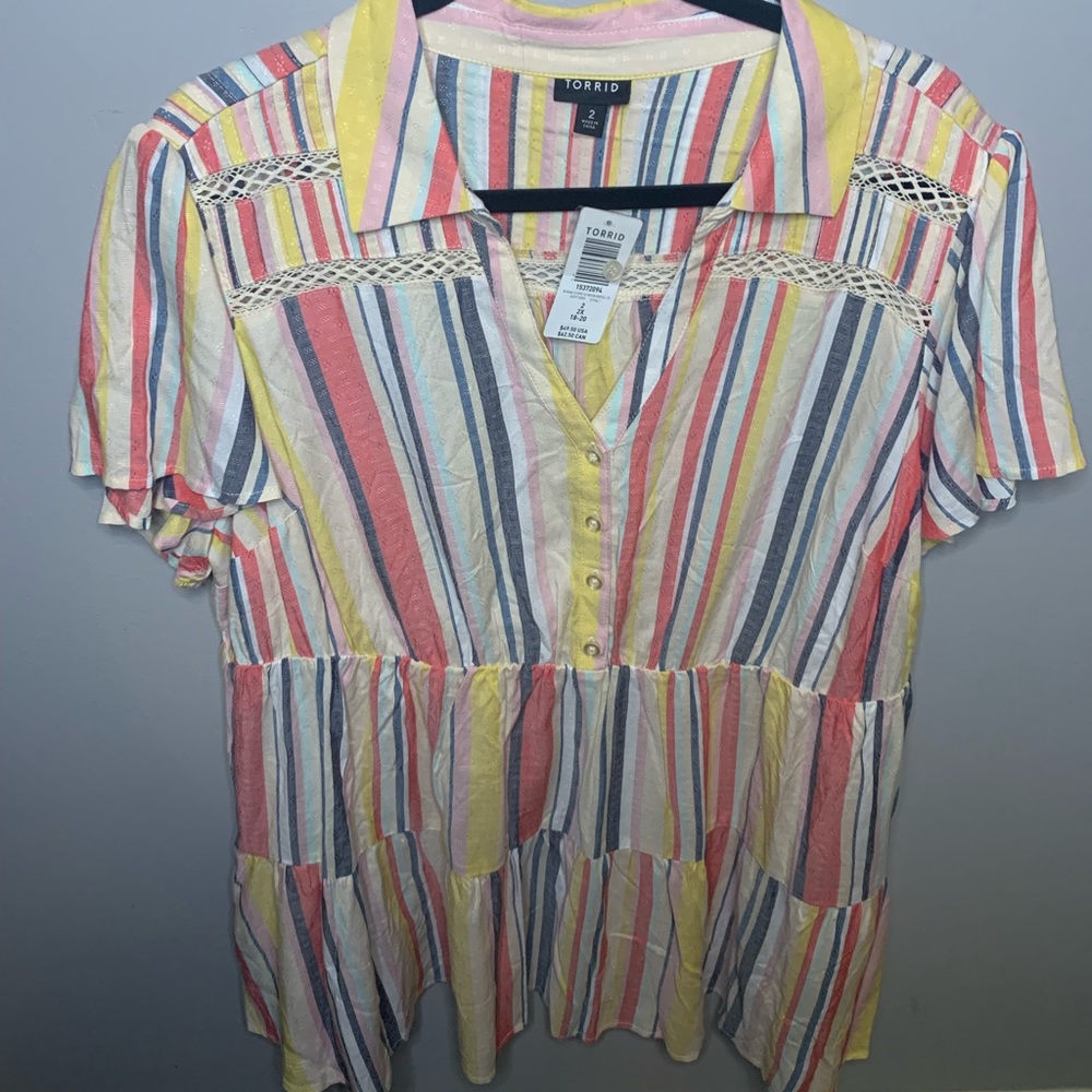 Torrid top new with tags. Tiered bottom multi color size 2